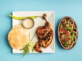 Half Grilled Chicken With Salad Or Tahini With Bread