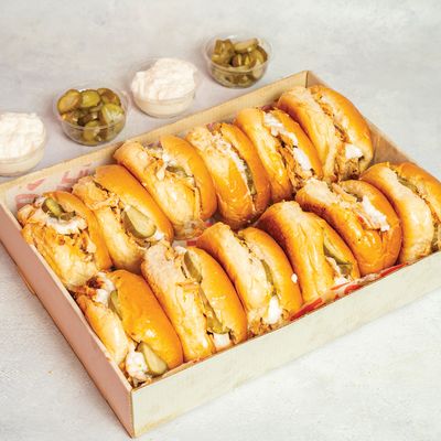 A box of a dozen buns with chicken shawerma