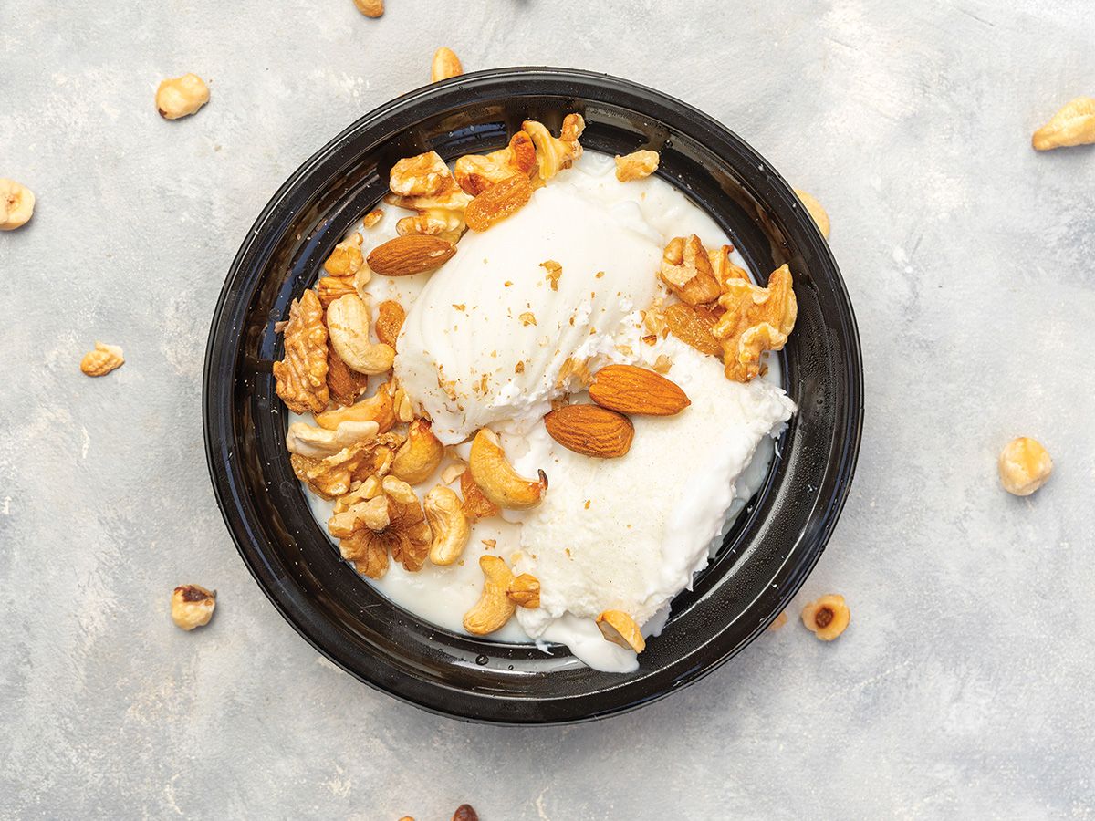 Rice Pudding With Ice Cream, Nuts, Qeshta, and Honey