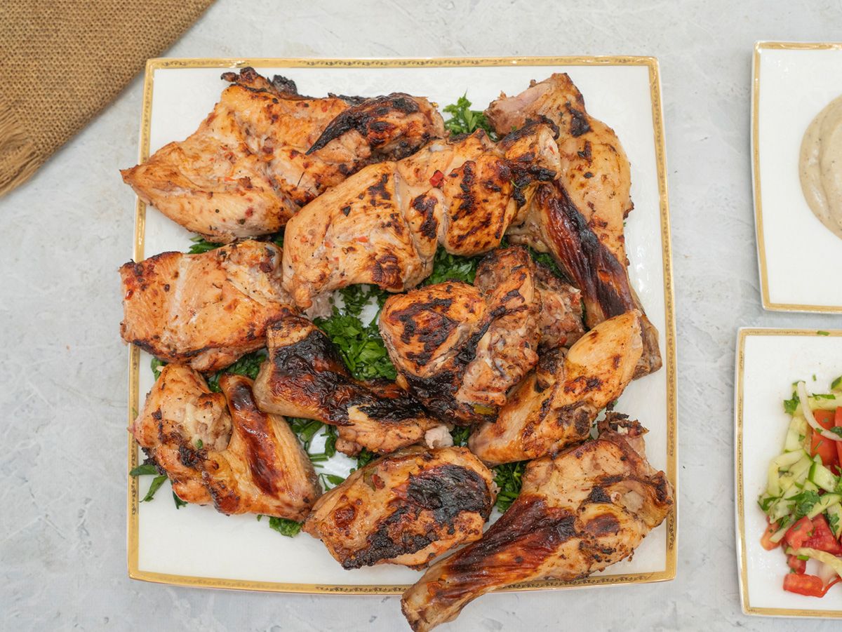 Shish chicken on charcoal