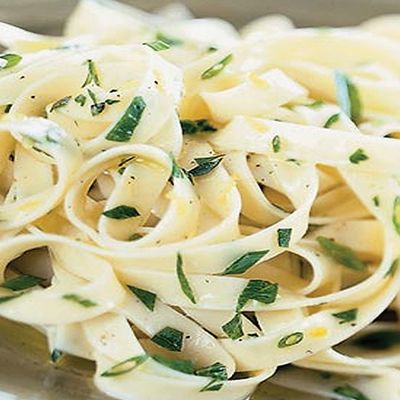 Penne pasta with Alfredo herb sauce