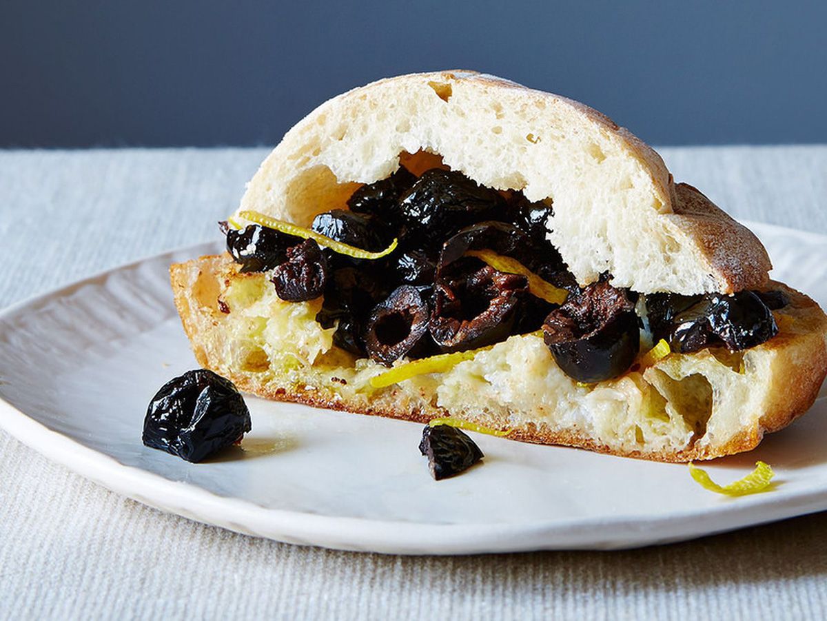 Luncheon with olives sandwich