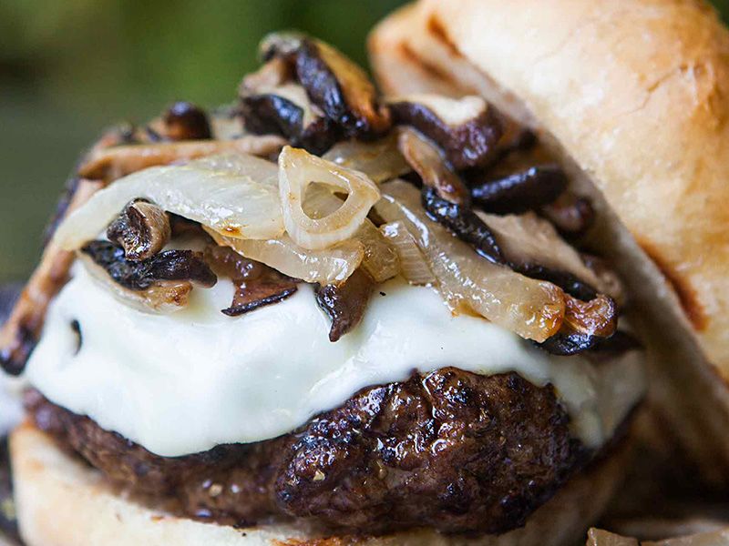 Mushroom Beef Bacon Burger Sandwich