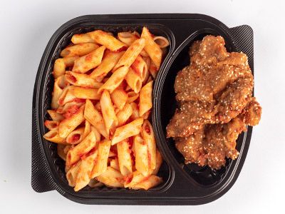 Beefsteak and Pasta Meal