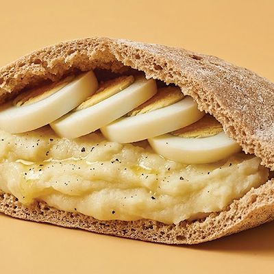 Mashed potato sandwich with egg