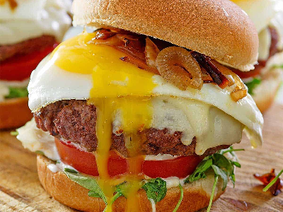 Meat Burger With Eggs Sandwich