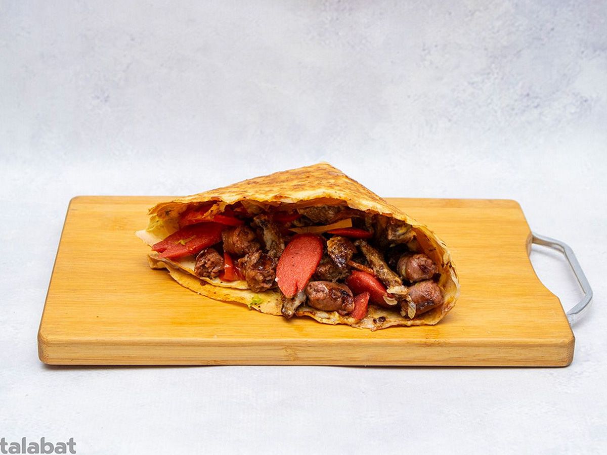 Meat Mix Crepe: Kofta - Burger - Baladi Sausage - Potatoes
