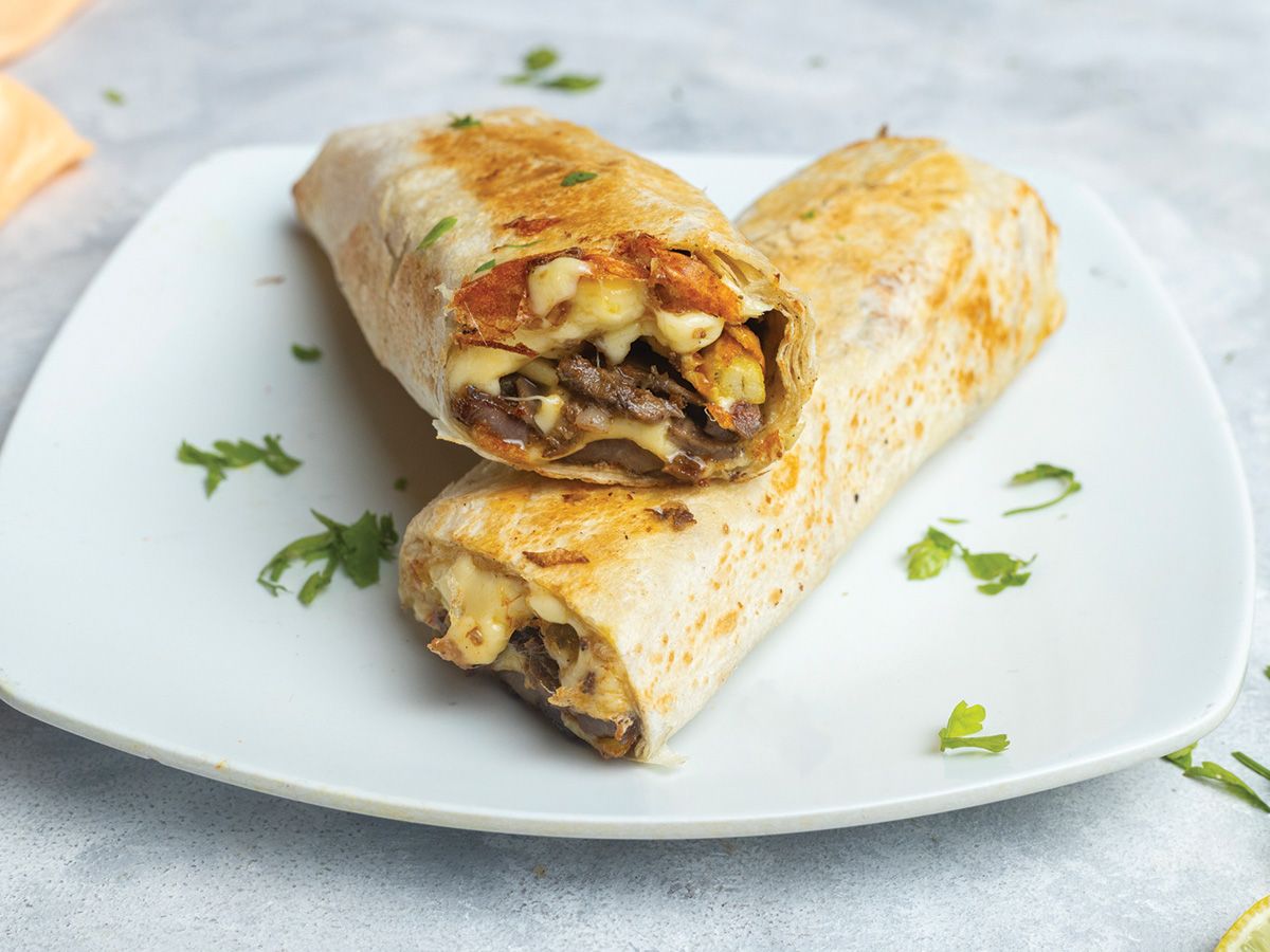 Meat Shawerma Sandwich Syrian Bread With Mozzarella Cheese