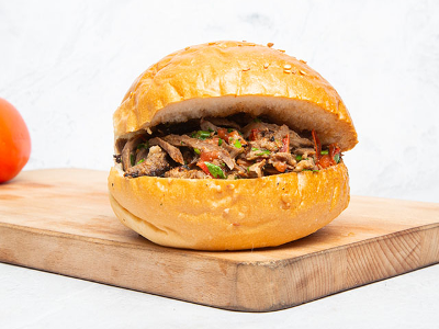 Meat Shawarma With Salad Bun Bread Sandwich