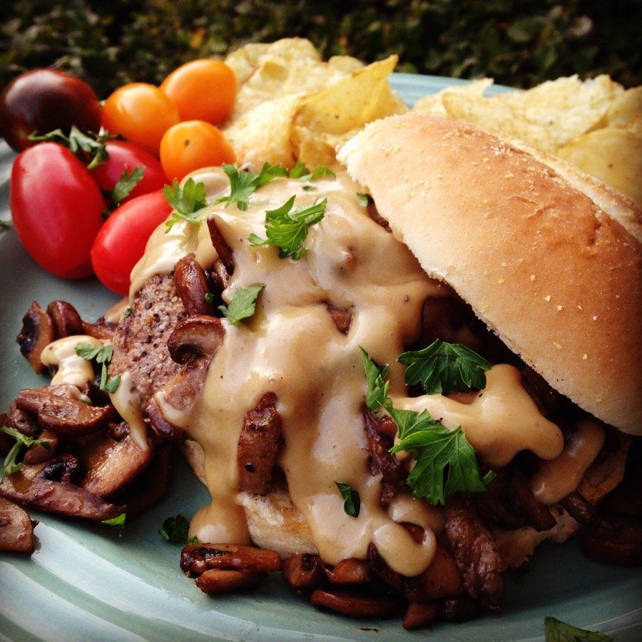 Mushroom Burger with Cheddar Sauce