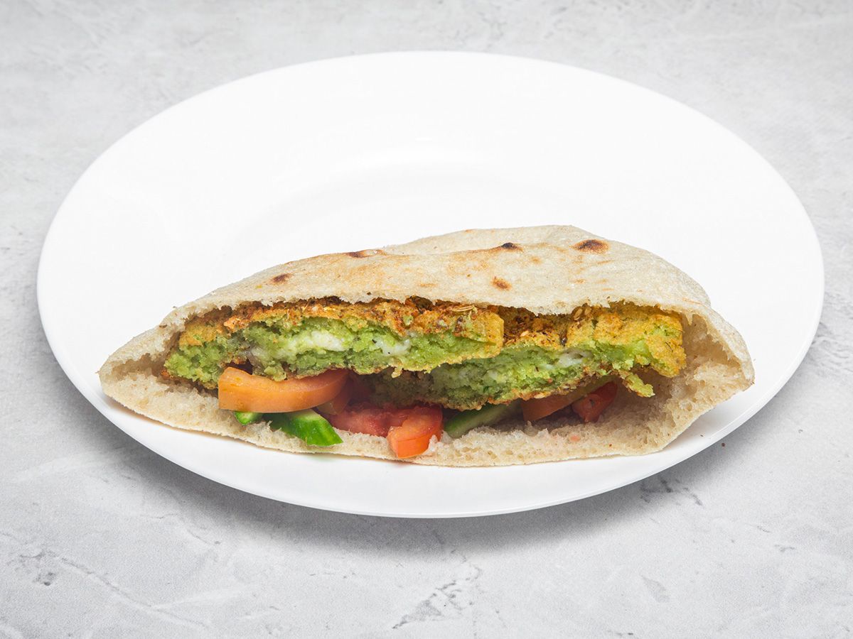 Falafel sandwich stuffed with mozzarella cheese