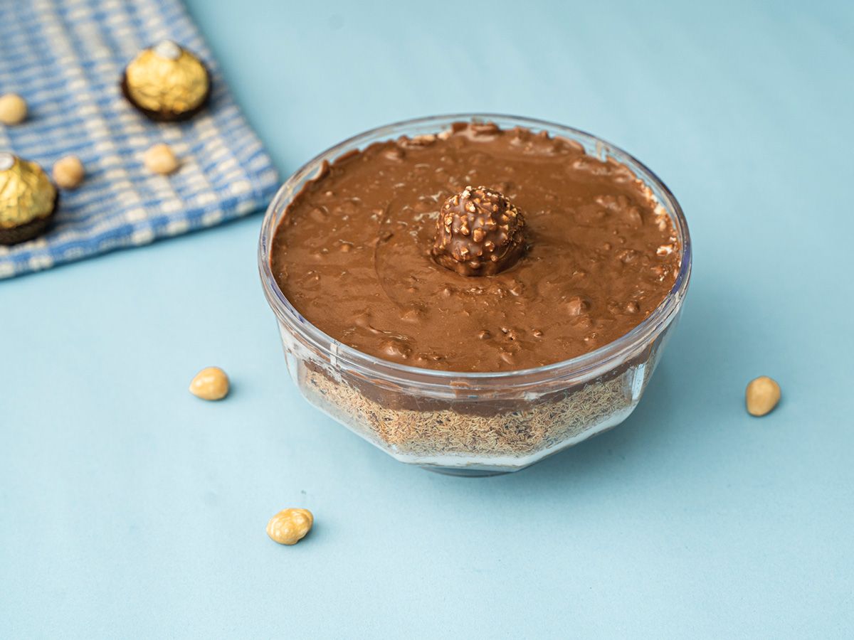 Bowl Of Rizo Kunafa With Nutella And Nuts