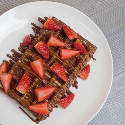 Chocolate waffle with strawberry