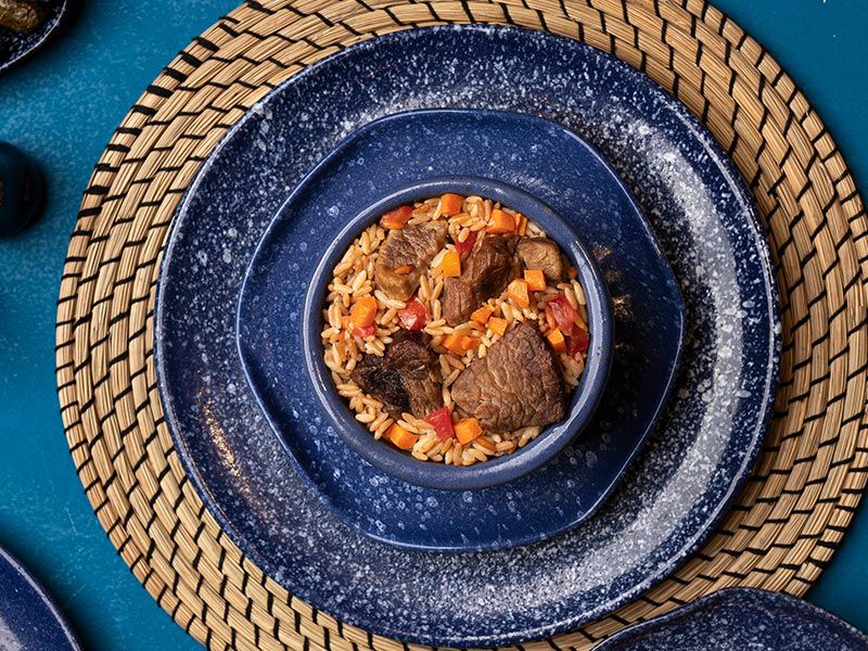 Orzo With Meat Cubes Tagine