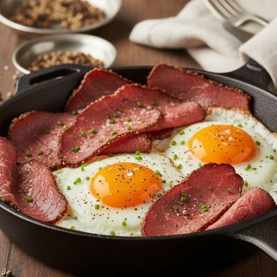 Pastrami pan with Fried Eggs
