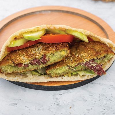 Falafel sandwich with pastrami