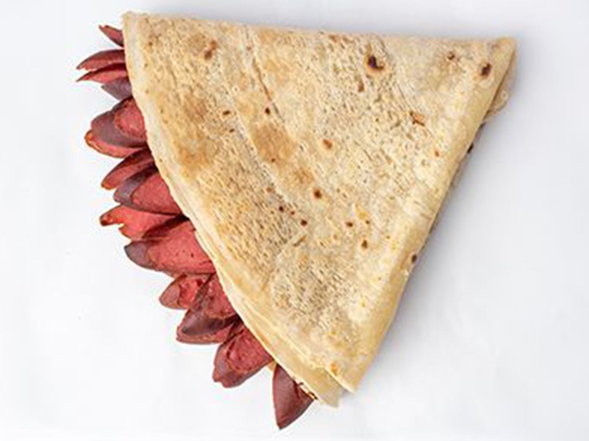 Pastrami hot dog crepe