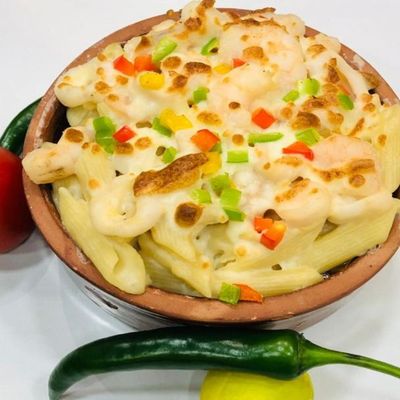 Oven seafood penne with mozzarella