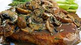Piccata With Beef Mushrooms And White Rice Dish