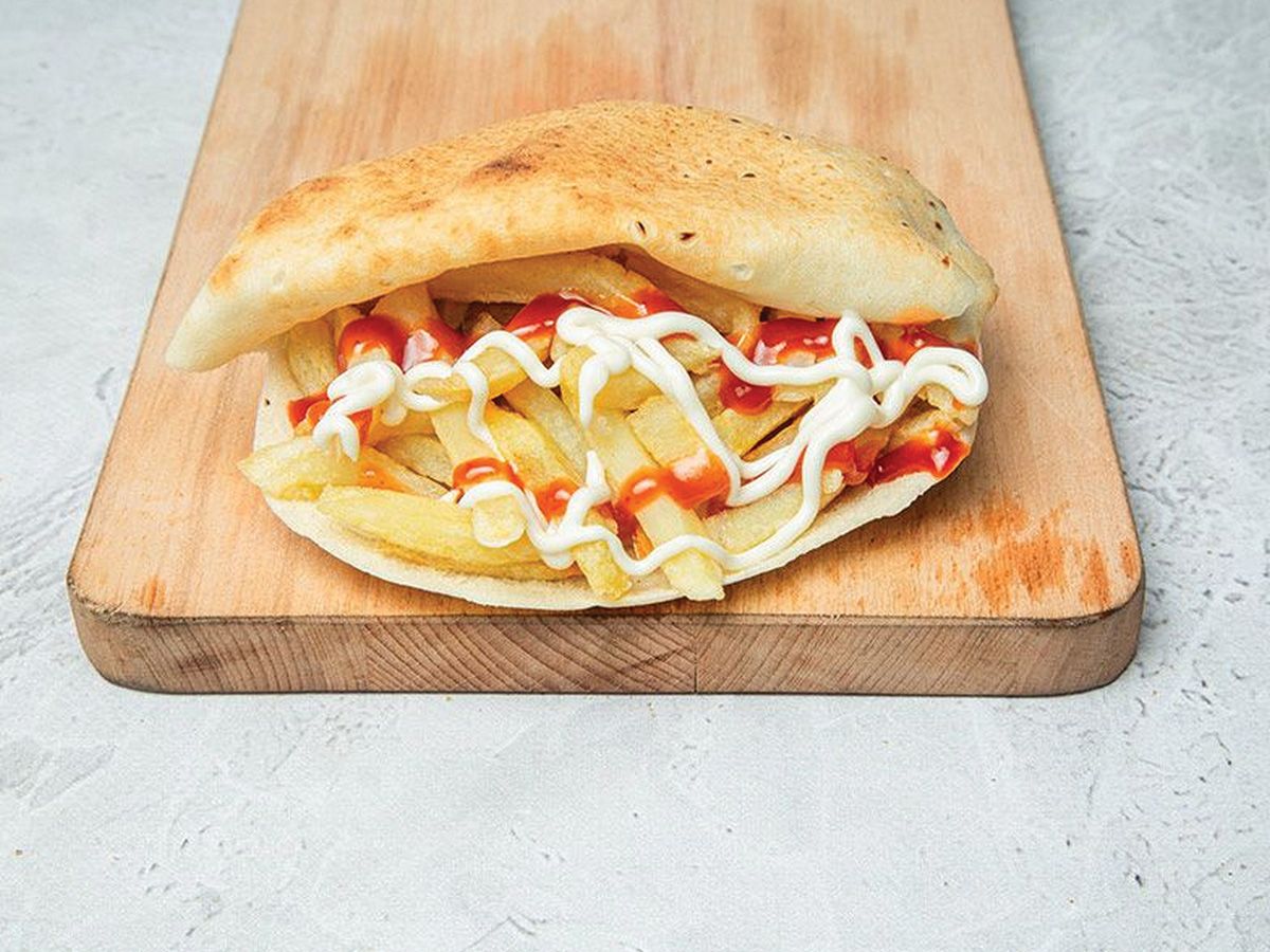Fries sandwich with ketchup and mayonnaise