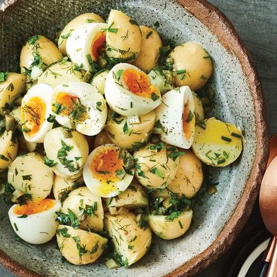 Potatoes and falafel and boiled eggs