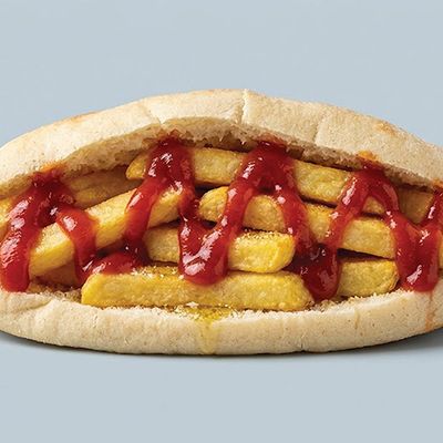Potato sandwich with ketchup