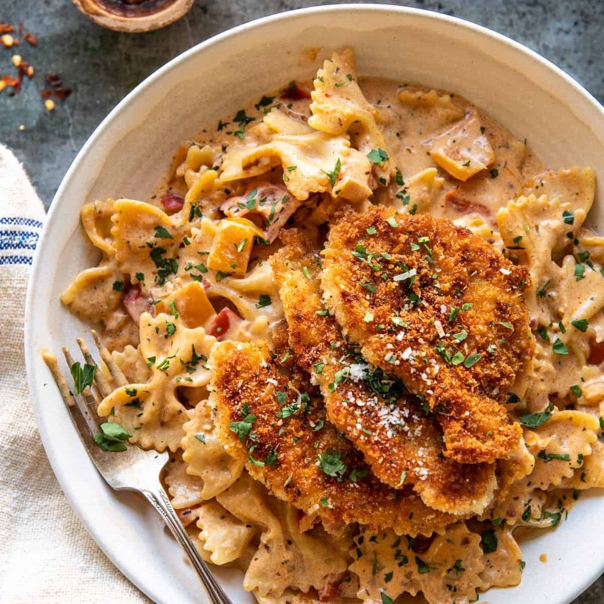 strips Pasta red sauce