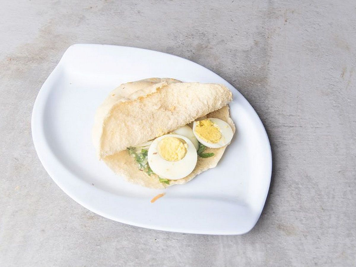 Boiled Egg With Baba Ghannoug Sandwich