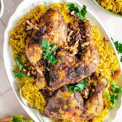 Quarter Chicken Breast Mandi, Rice And Sauce