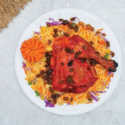 quarter of chicken thigh grilled or mandi with rice