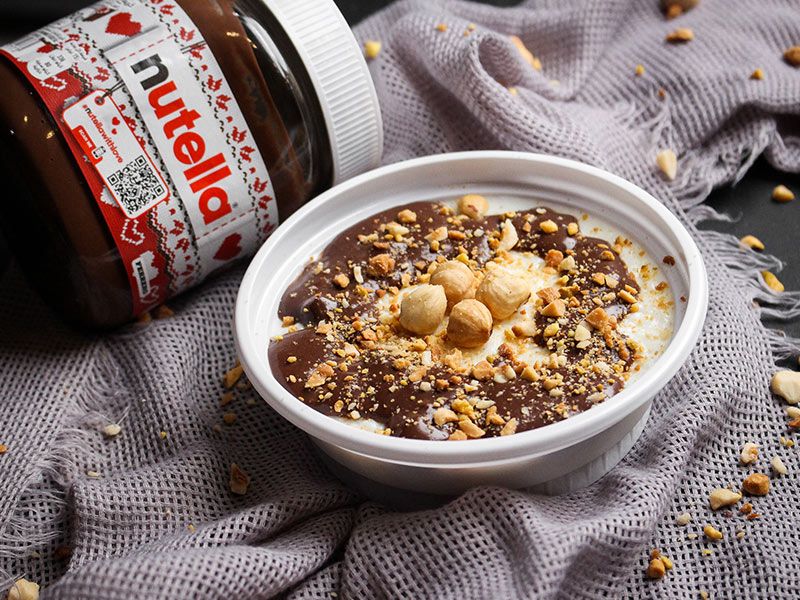 Rice Pudding With Nutella Chocolate And Nuts