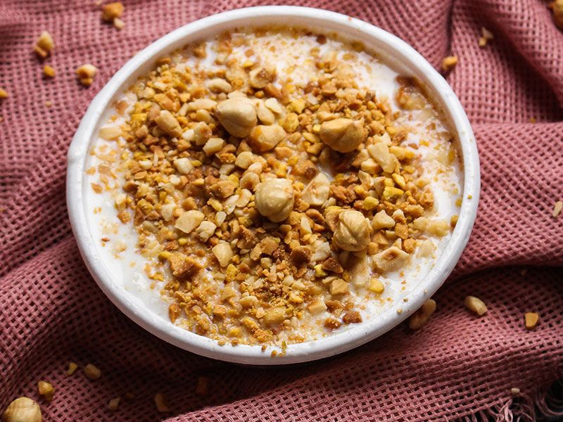 Rice Pudding With White Chocolate And Nuts