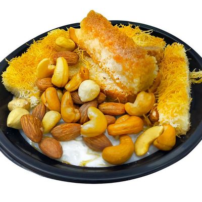 Rice with Basbousa, Kunafa, and Nuts