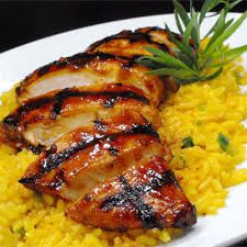 Rice with chicken grill meal