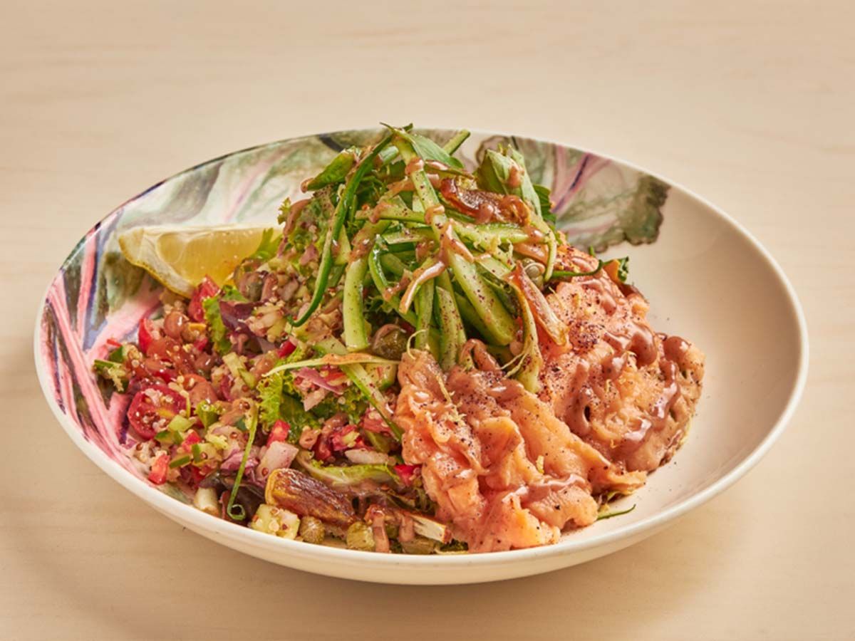 Salmon quinoa and kale tabbouleh