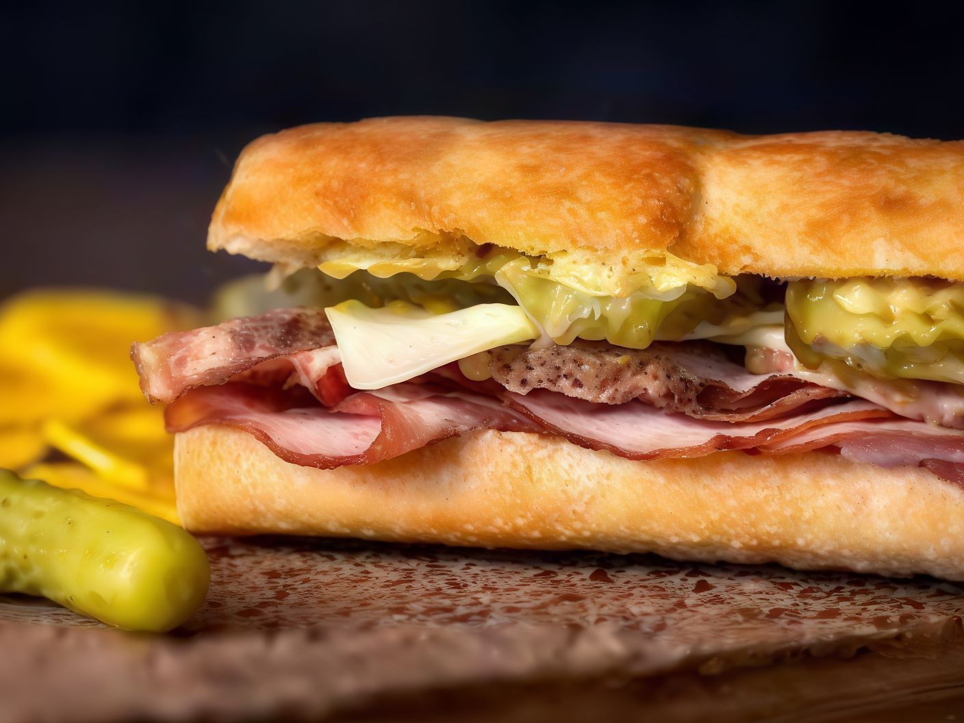 Baguette Salami Beef Bacon Sandwich