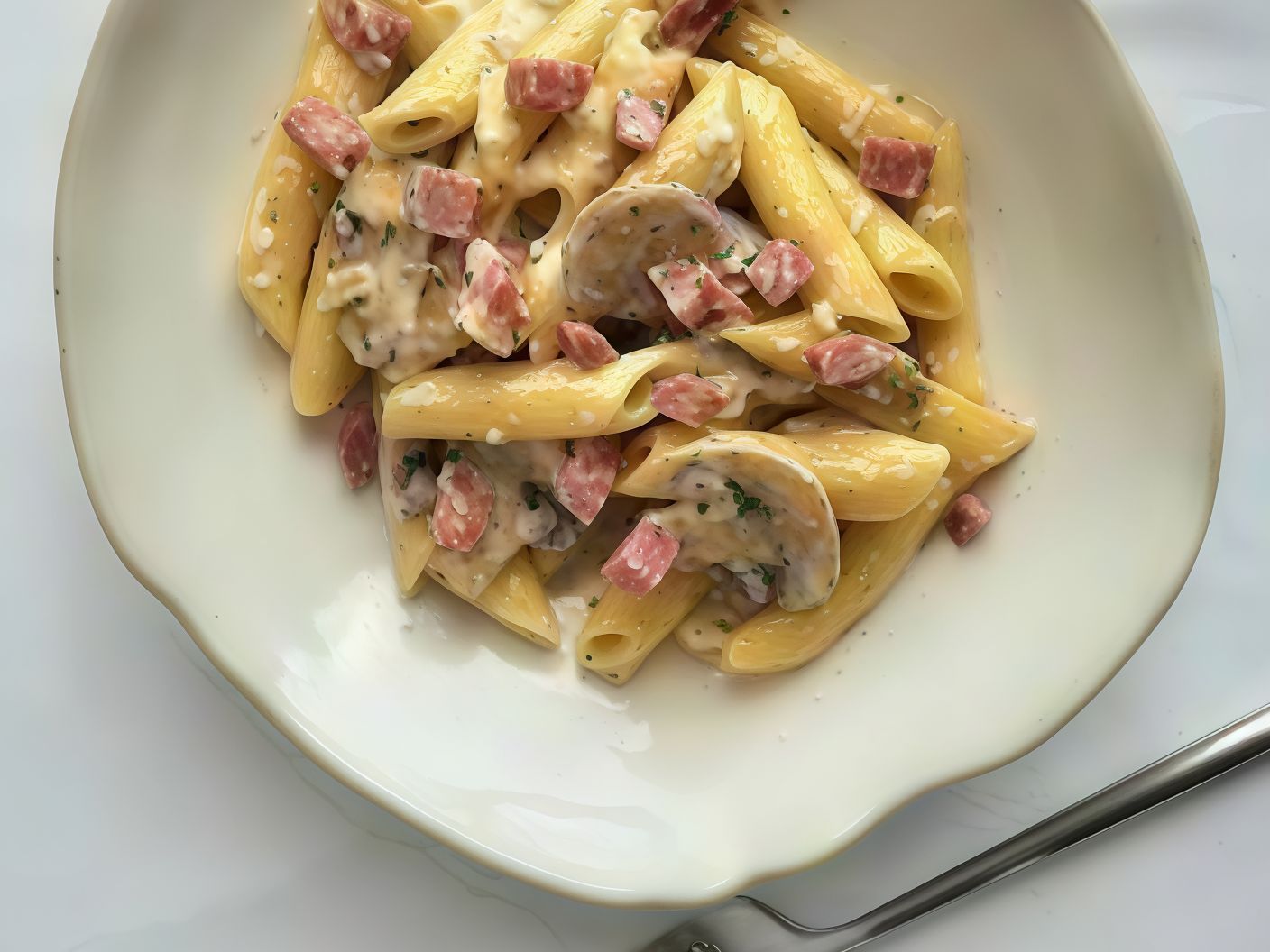 Salami pasta white sauce