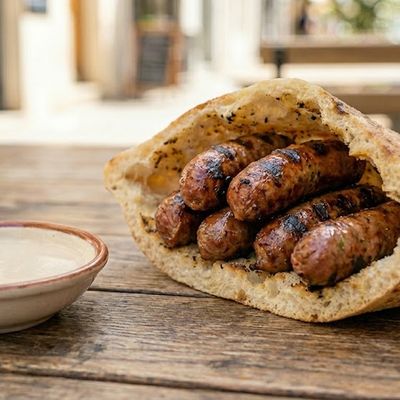 sausage on charcoal sandwich