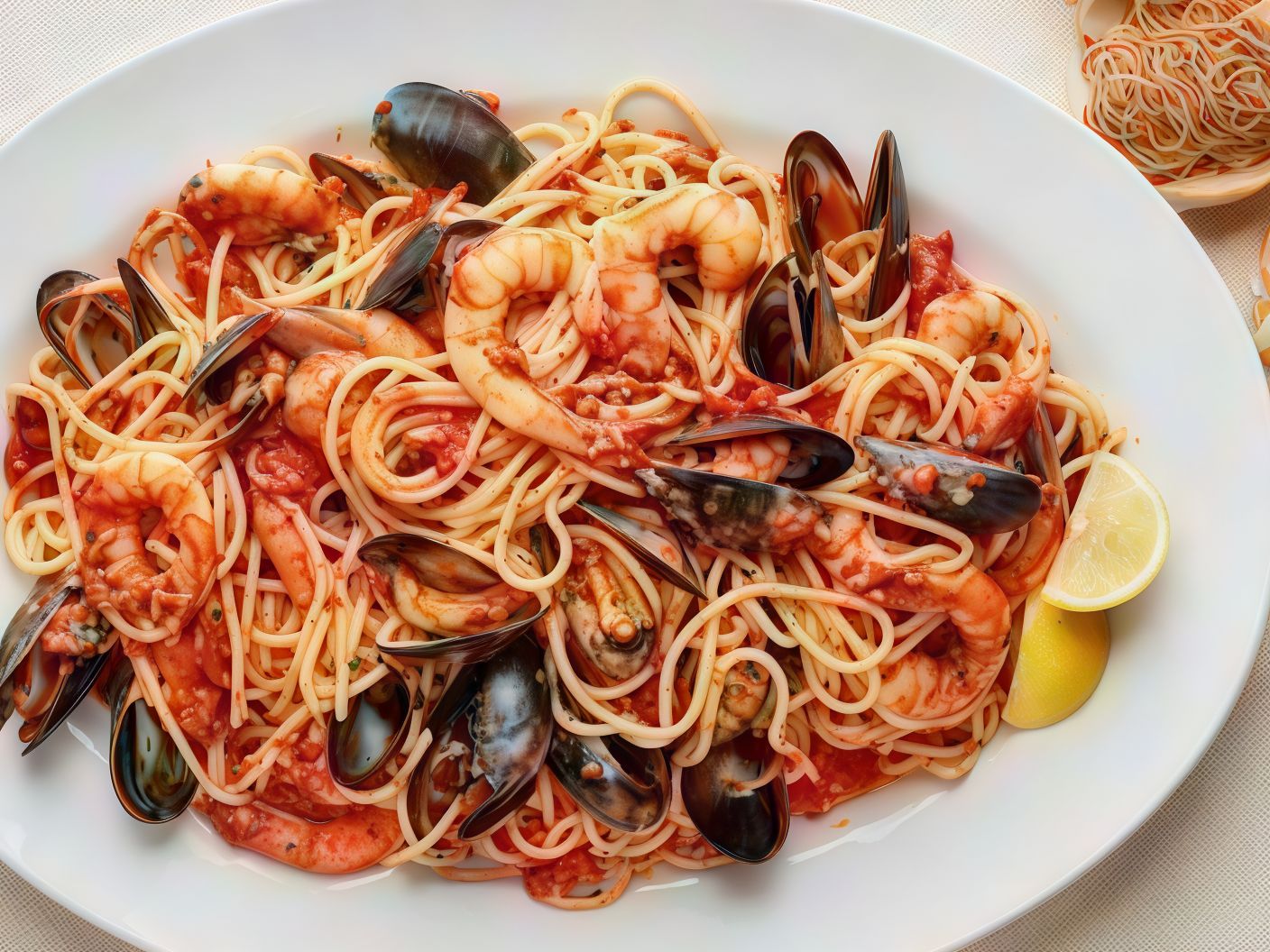 Seafood pasta red sauce