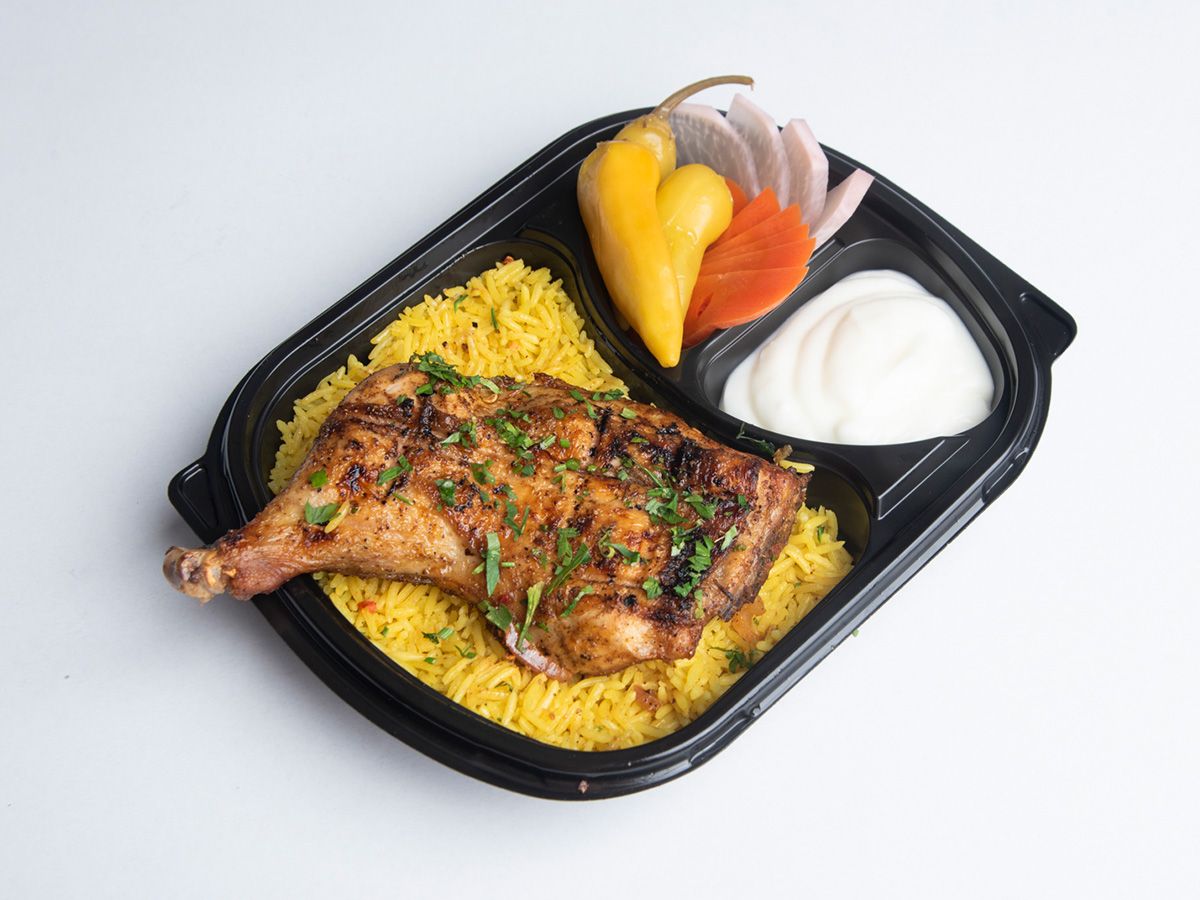 Quarter grilled chicken with basmati rice