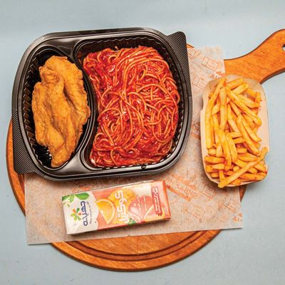 Shbaaha Spaghetti With 2 Chicken Pane Meal With Pepsi