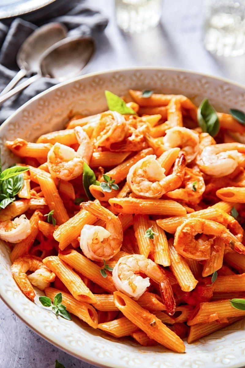 shrimp with red sauce Penne pasta
