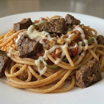 Spaghetti with Liver and Mozzarella
