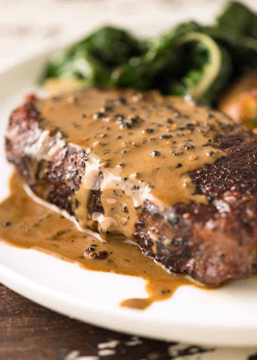 Grilled Ribeye Steak with Pepper Sauce