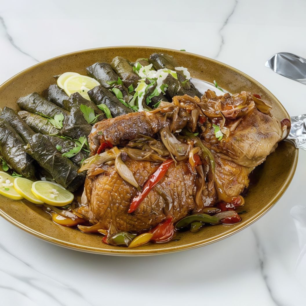 Zalaa Grape Leaves Stuffed Pigeons With Grits
