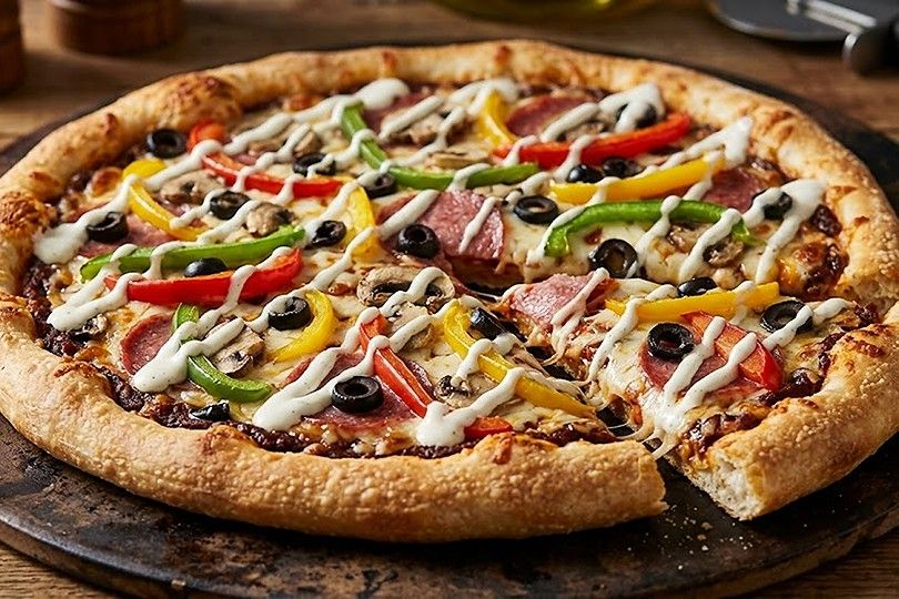 Super Supreme Pizza with Ranch Sauce Large