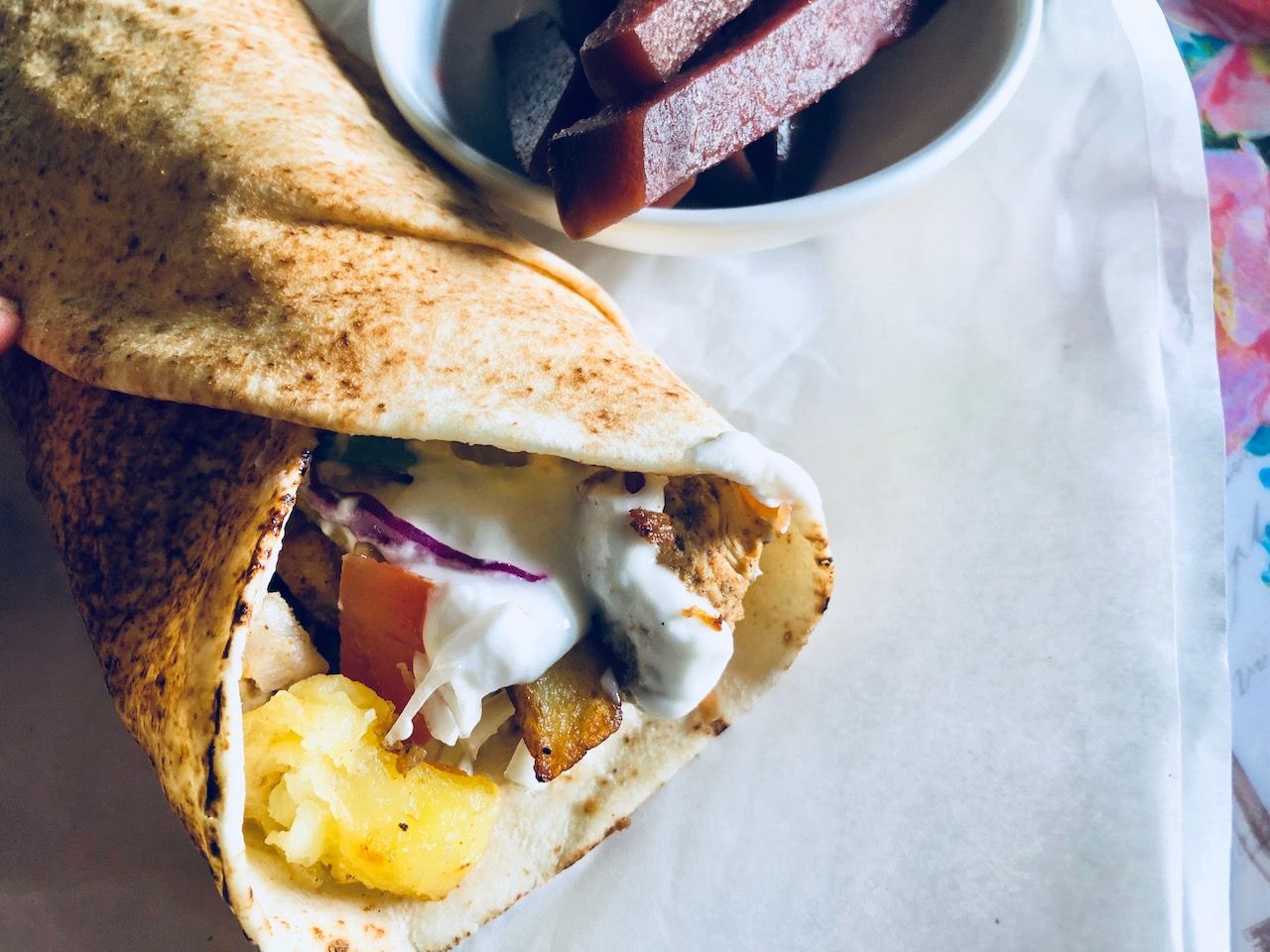 Syrain Chicken Shawerma Sandwich Saj Bread