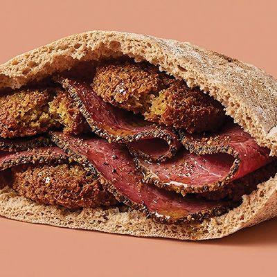 Falafel sandwich with pastrami