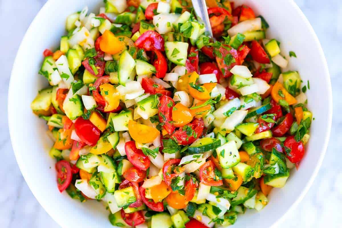 Tomato with cucumber and onion