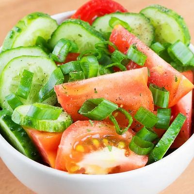 Tomato with cucumber and pepper plate